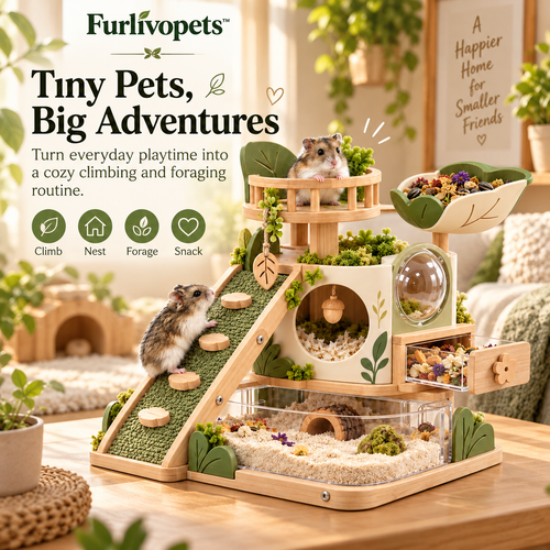 Furlivopets™ BurrowBloom™ 5-in-1 Small Pet Foraging Tower – Climbing, Nesting, Digging & Treat Enrichment Station for Hamsters, Gerbils & Mice