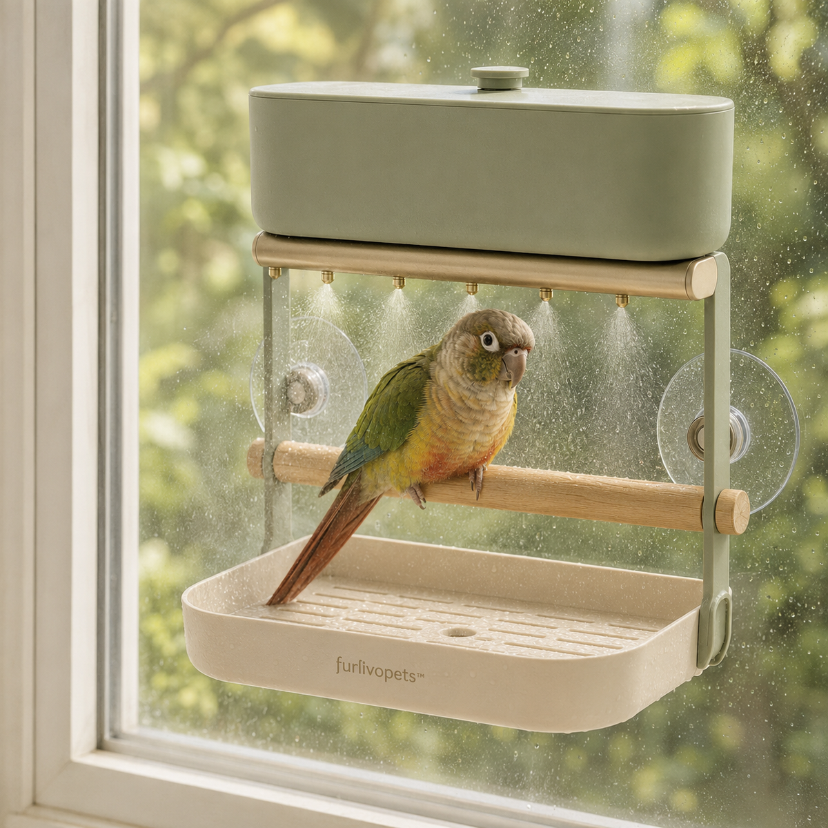 Furlivopets™ Rainleaf Window-Mounted Bird Shower Perch