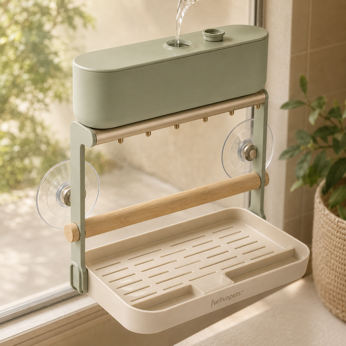 Furlivopets™ Rainleaf Window-Mounted Bird Shower Perch