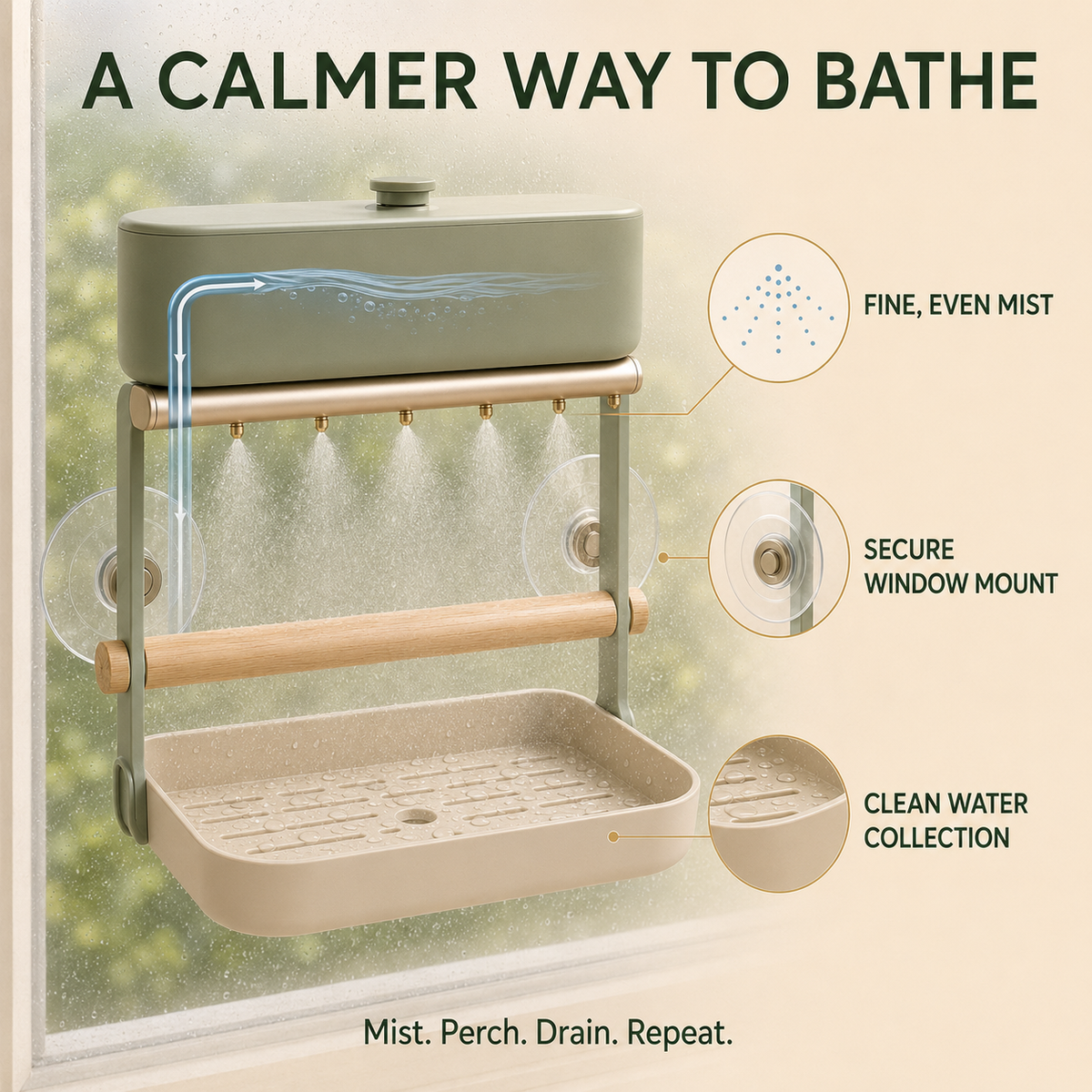 Furlivopets™ Rainleaf Window-Mounted Bird Shower Perch